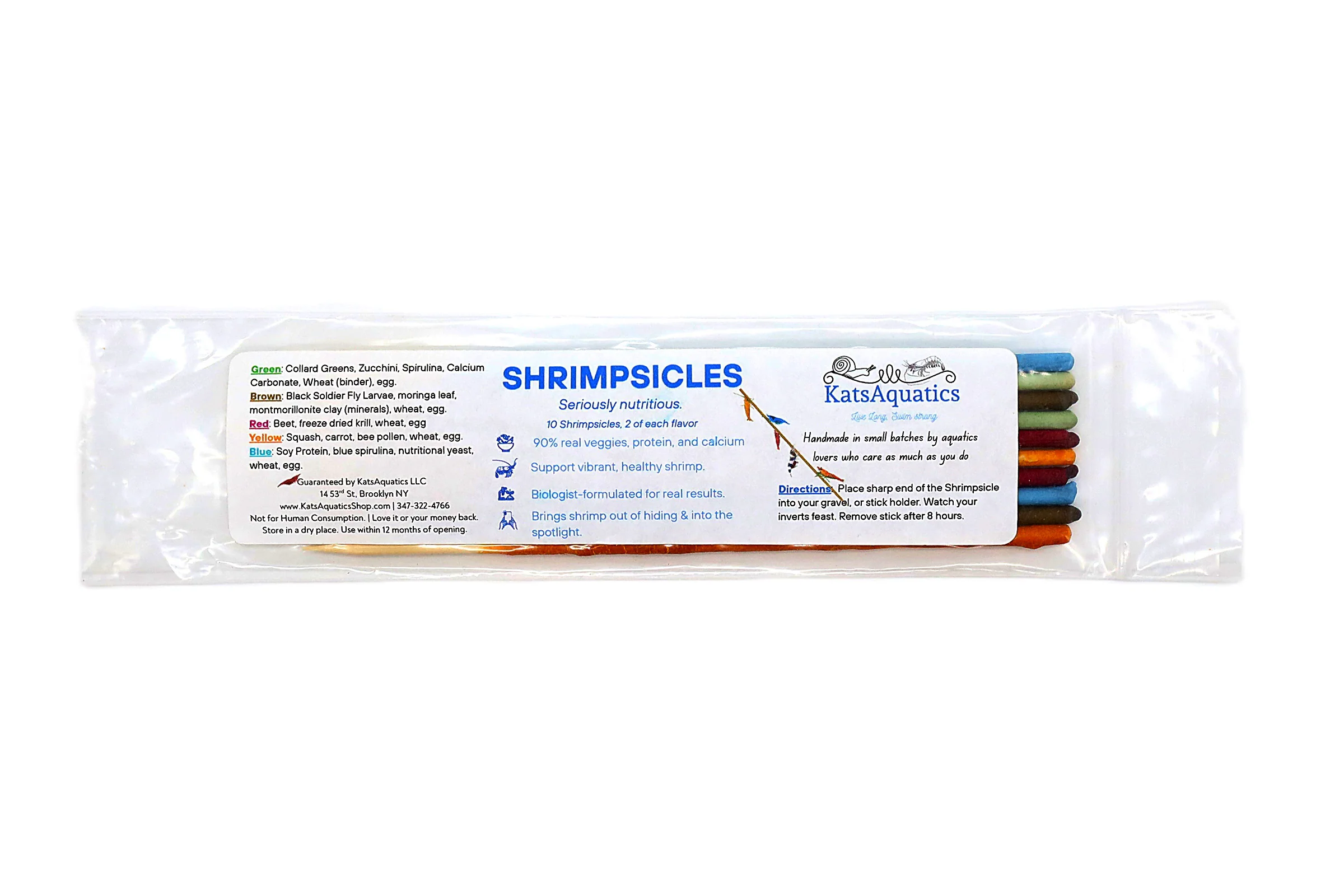 KatsAquatics Shrimpsicles – 10-Pack Variety of Calcium-Rich Shrimp Treat Sticks - Nestor' Aquariums & Pets