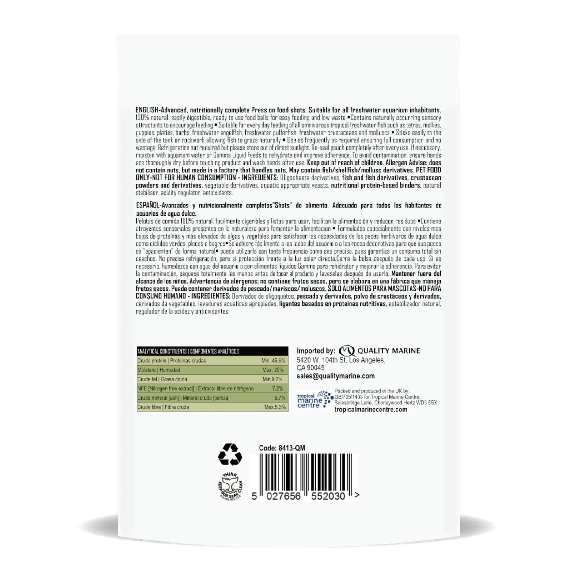 Nutramar Freshwater Complete Shots - Complete Nutrition for Freshwater Fish (12mm / 60g) - Nestor' Aquariums & Pets