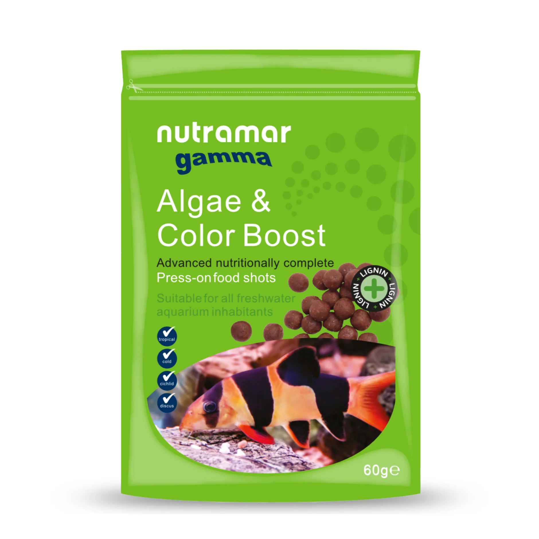 Nutramar Freshwater Algae & Color Boost Shots - Premium Food for Herbivorous Freshwater Fish 12mm / 60g - Nestor' Aquariums & Pets
